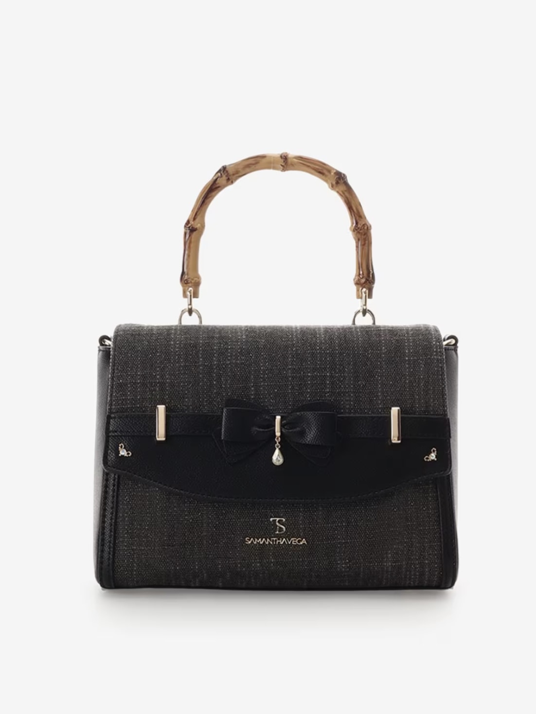 バンブーアクセントリボンショルダーバッグ【ブラック】 ブラック