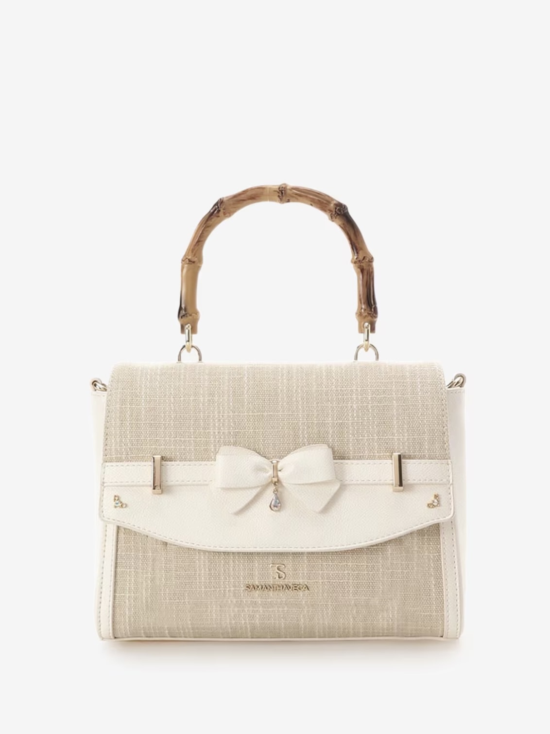 バンブーアクセントリボンショルダーバッグ【ホワイト】 ホワイト