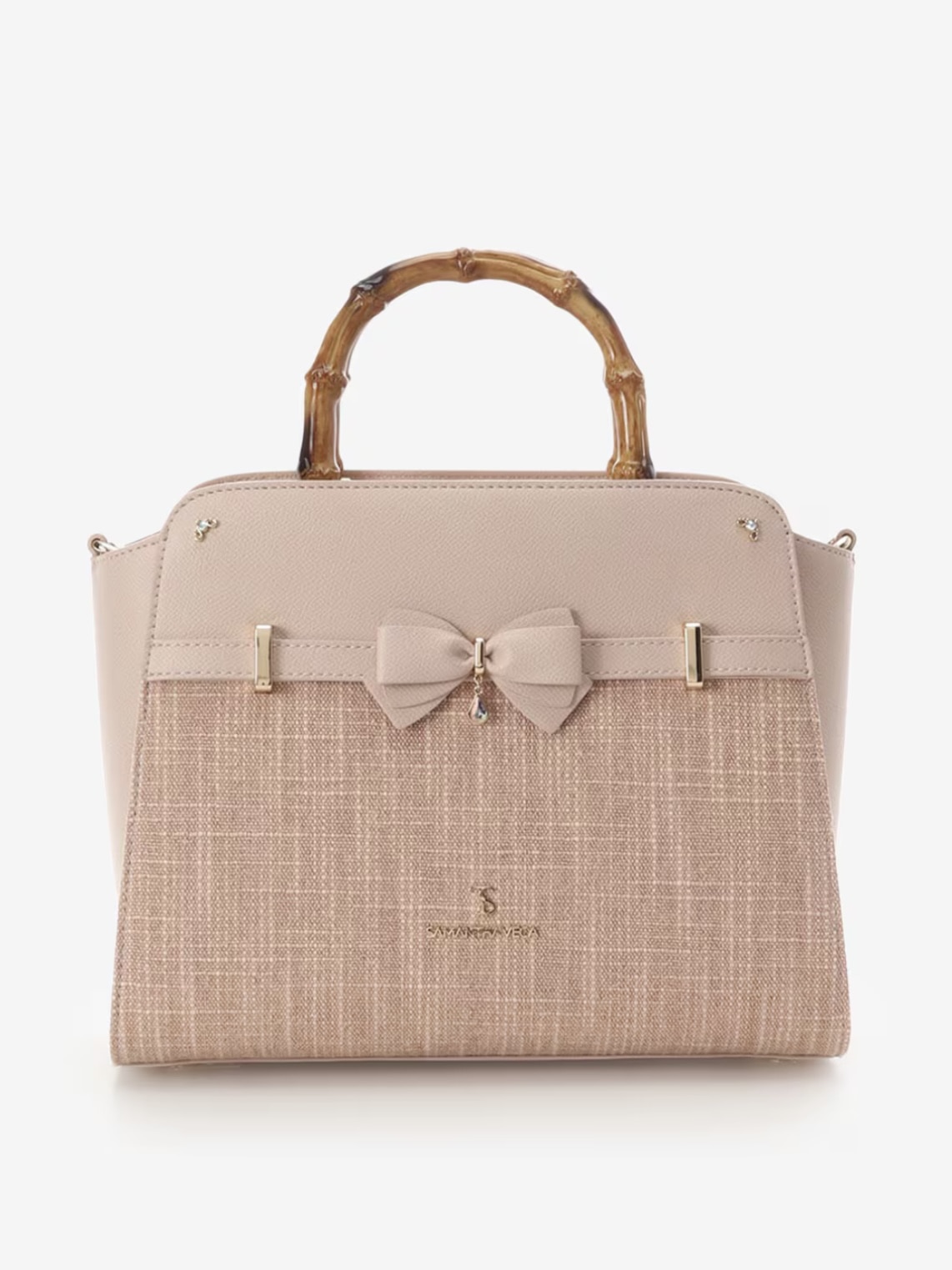 バンブーアクセントリボンハンドバッグ【ピンク】 ピンク