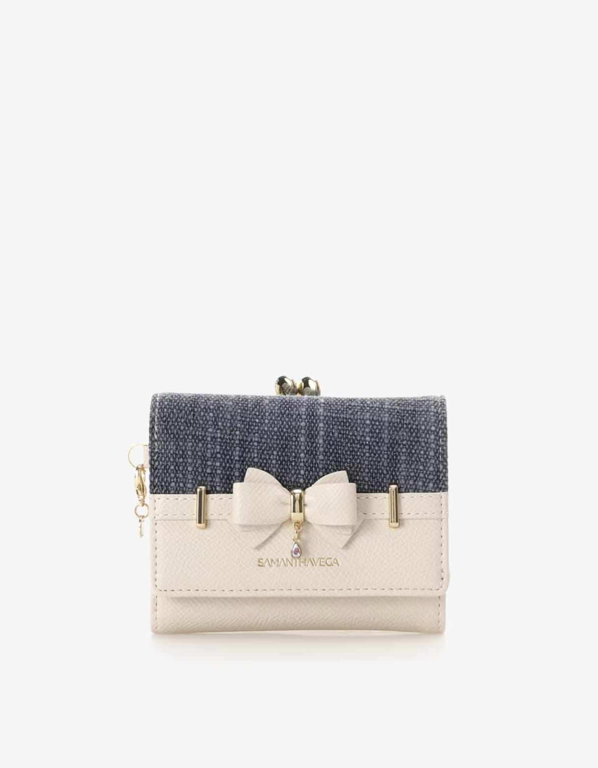 バンブーアクセントリボン折財布【インディゴ】 インディゴ