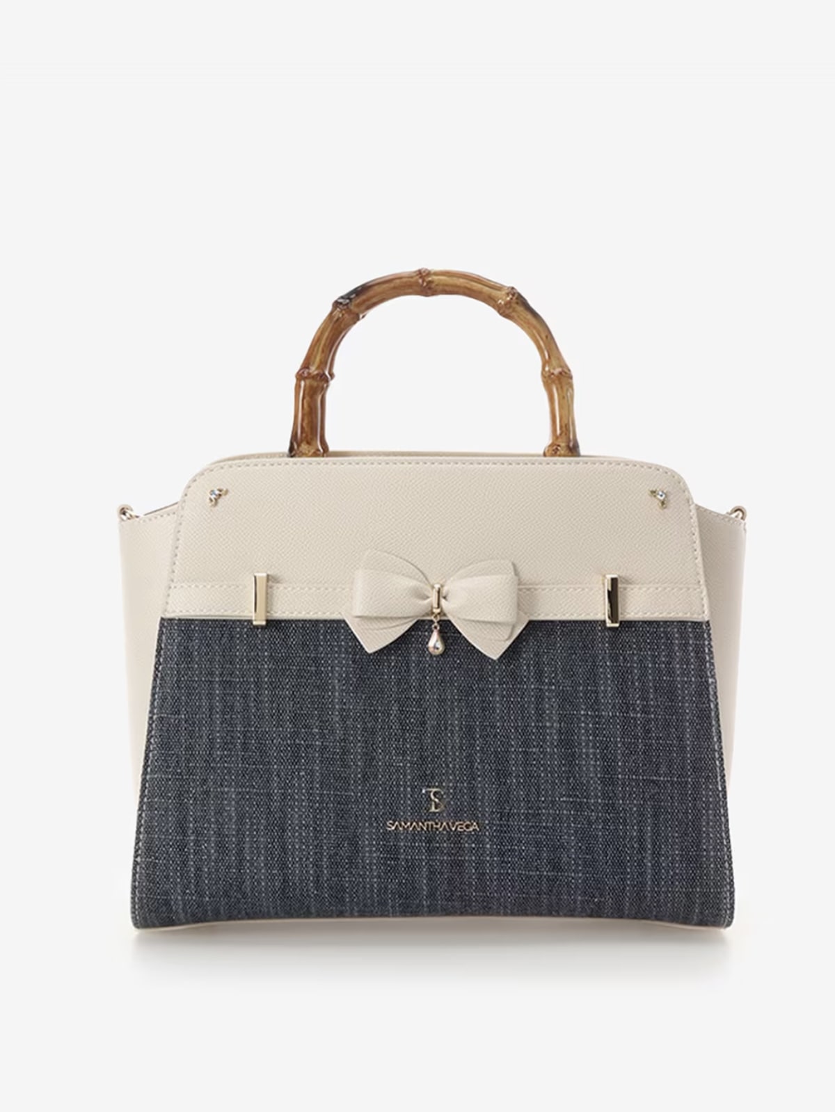 バンブーアクセントリボンハンドバッグ【インディゴ】 インディゴ