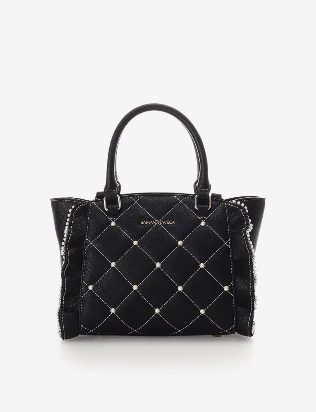 【新品未使用】サマンサベガ キルティングパールフラッター (ミニ) キルティングパールフラッター（小）【ブラック】(ブラック