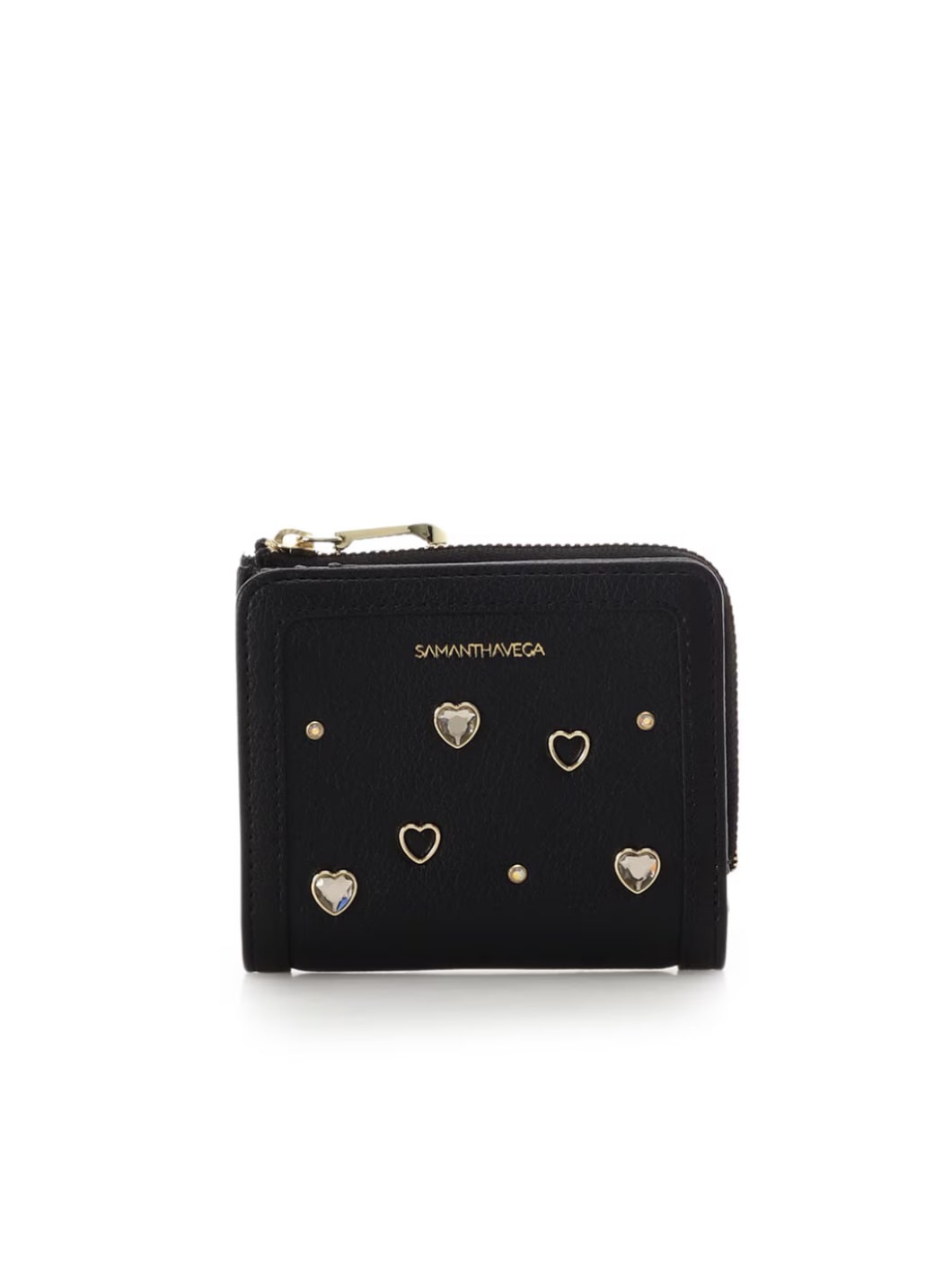 ビジューハート折財布【ブラック】 ブラック