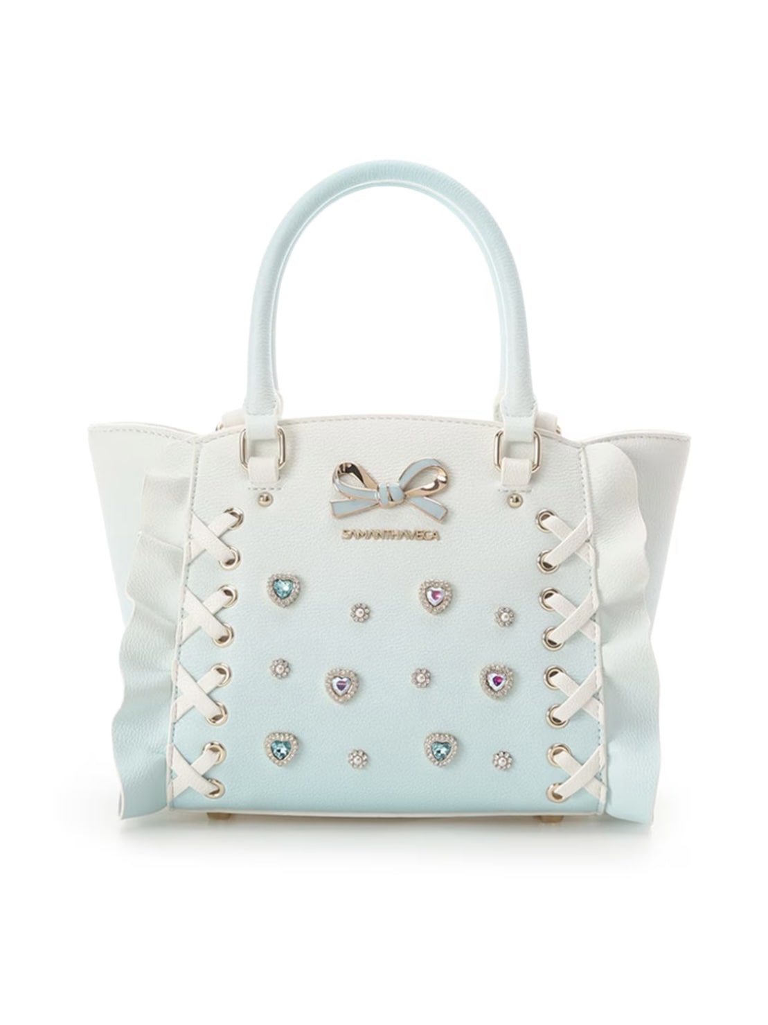 レースアップハートビジューグラデーションフラッター（ミニ）【ライトブルー】 ライトブルー