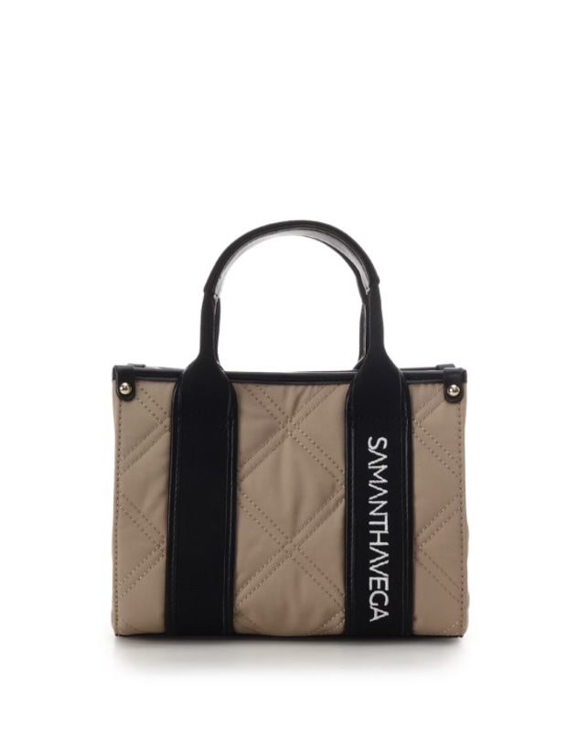 ロゴテープキルティングハンドバッグ（ミニ）【ベージュ】 ベージュ