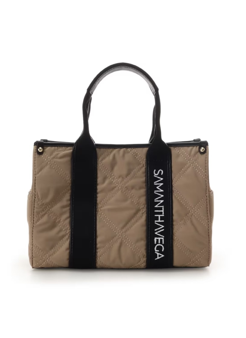 ロゴテープキルティングハンドバッグ（小）【ベージュ】 ベージュ