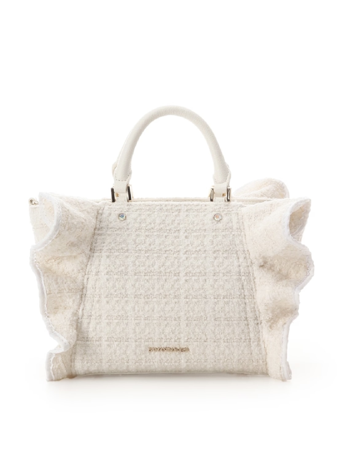 ツイードフリルハンドバッグ（小)【ホワイト】 ホワイト