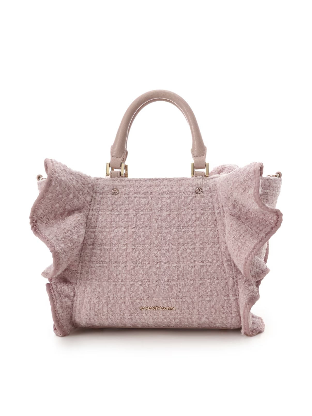 ツイードフリルハンドバッグ（小)【ピンク】 ピンク