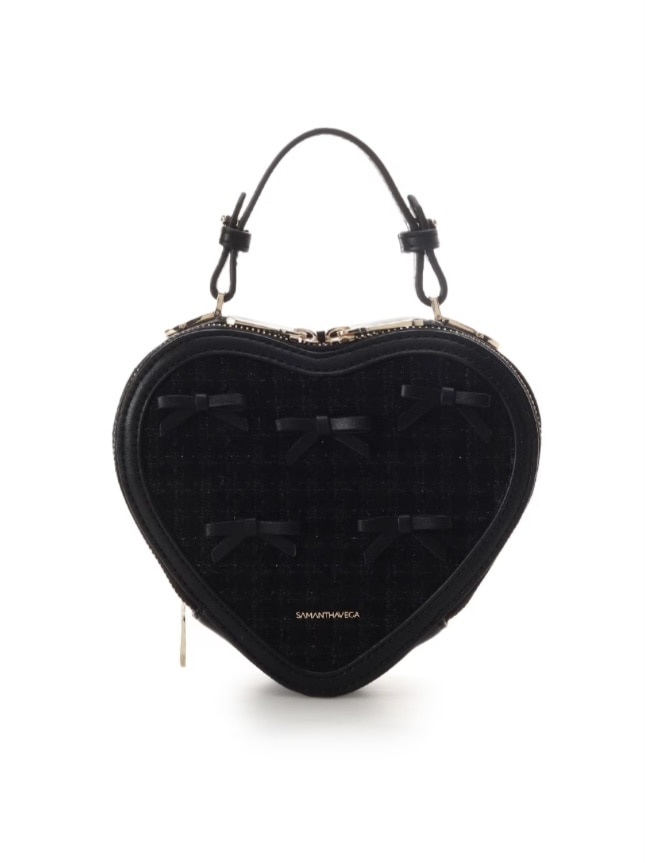 ツイードリボンハート型ショルダーバッグ【ブラック】 ブラック