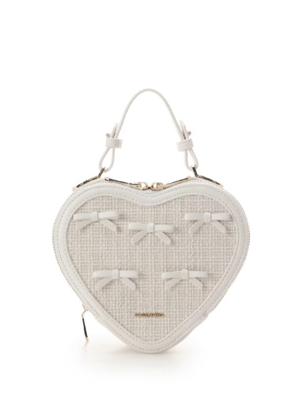 ツイードリボンハート型ショルダーバッグ【ホワイト】 ホワイト