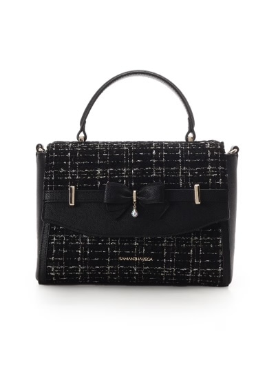 ツイードアクセントリボンショルダーバッグ【ブラック】 ブラック