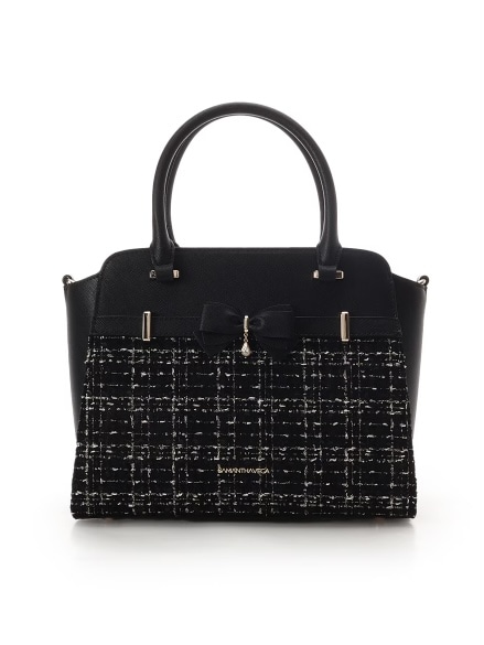 ツイードアクセントリボンハンドバッグ【ブラック】 ブラック