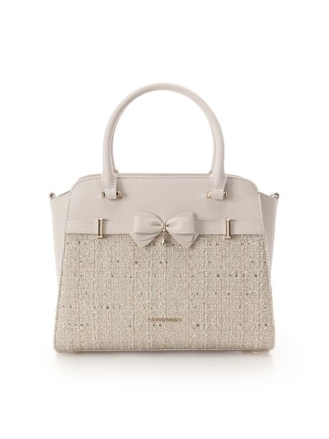 ツイードアクセントリボンハンドバッグ【ホワイト】 ホワイト
