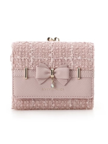 ツイードアクセントリボン折財布【ピンク】 ピンク