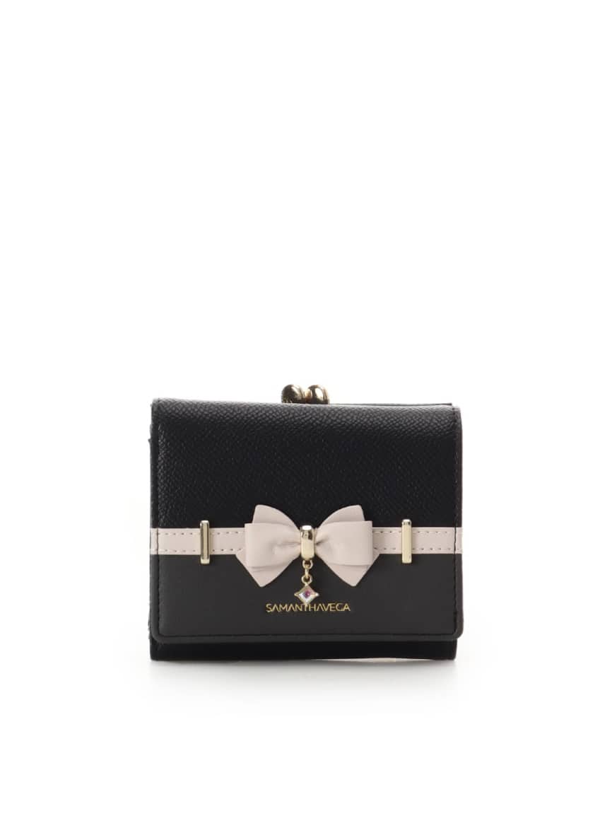 バイカラーアクセントリボン折財布【ブラック】 ブラック