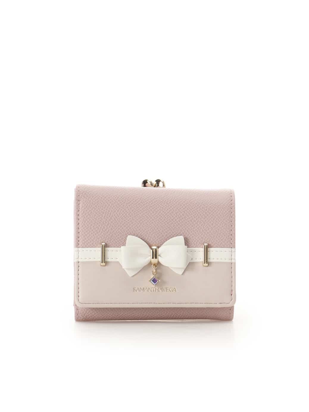 バイカラーアクセントリボン折財布【ピンク】 ピンク