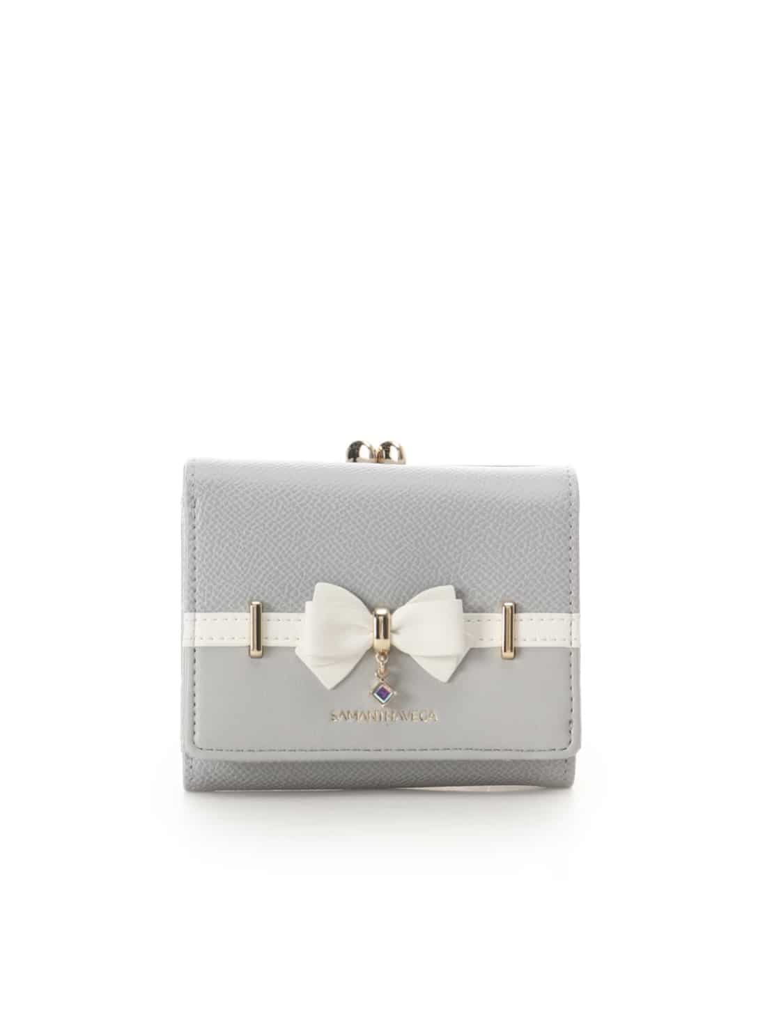 バイカラーアクセントリボン折財布【ライトブルー】 ライトブルー