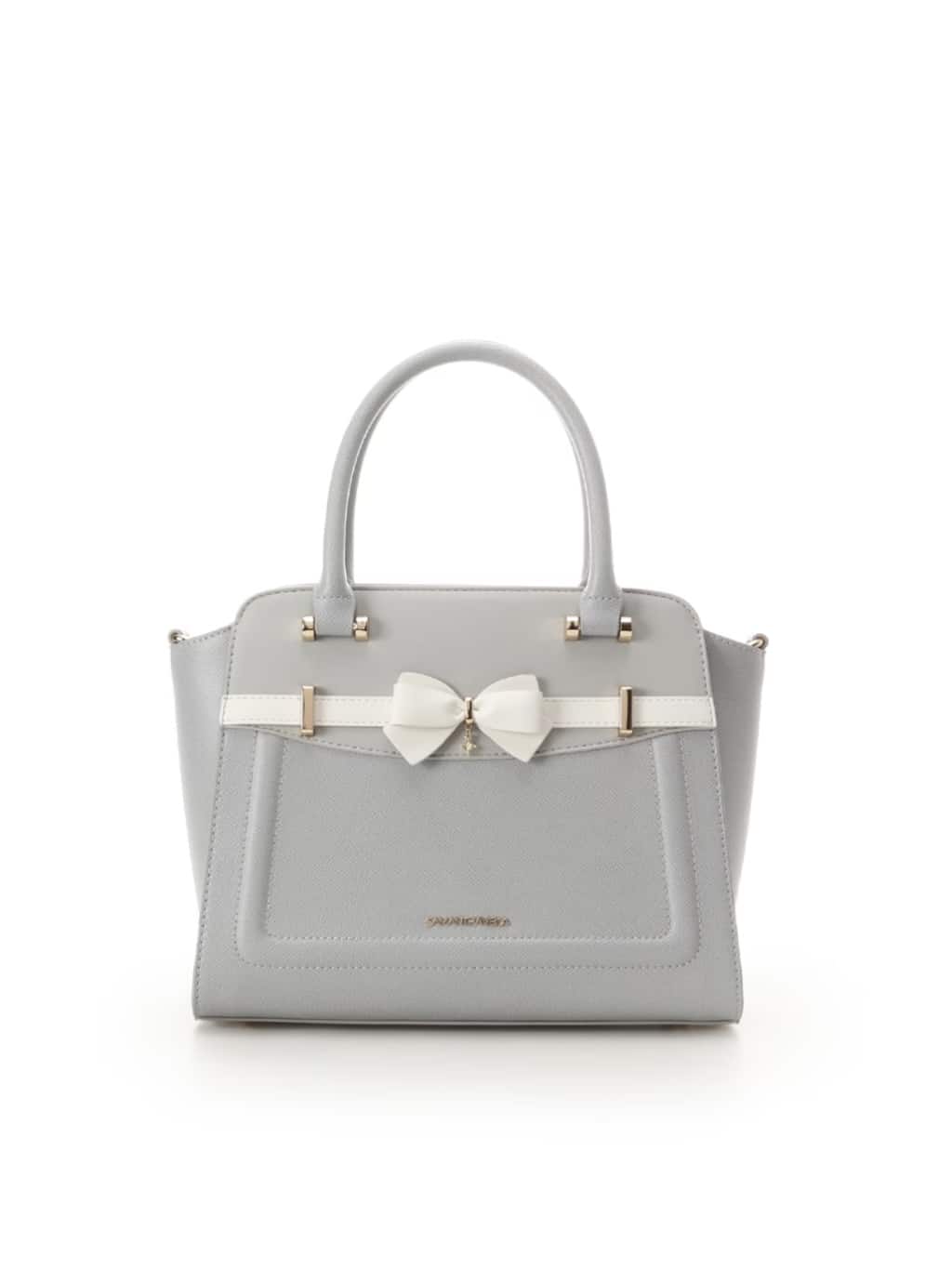 バイカラーアクセントリボンハンドバッグ【ライトブルー】 ライトブルー