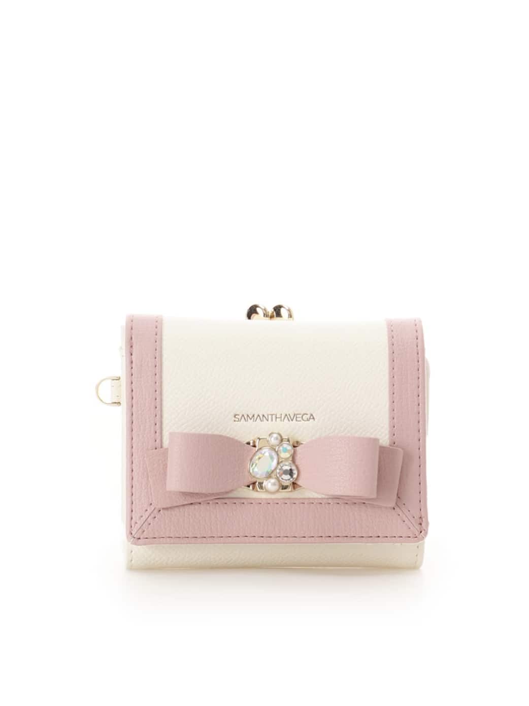 バイカラージュエルリボン折財布【ホワイト】 ホワイト