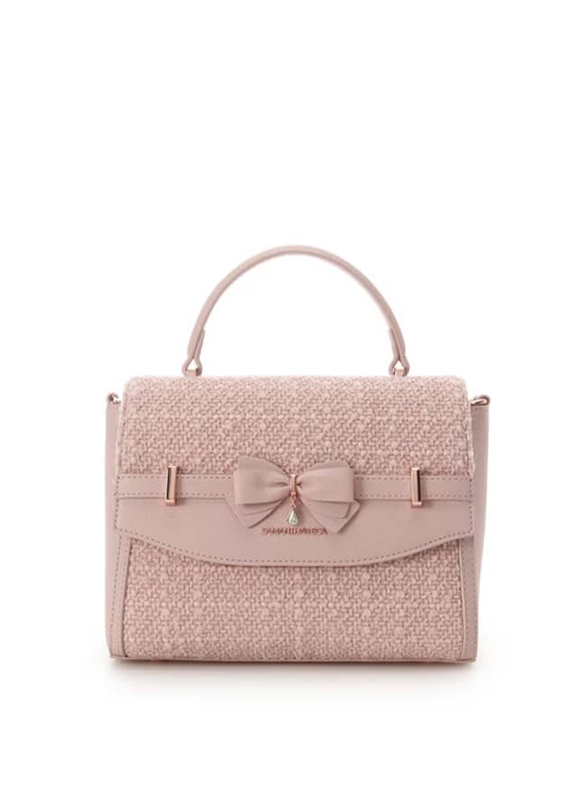 ラメツイードアクセントリボンショルダーバッグ【ピンク】 ピンク