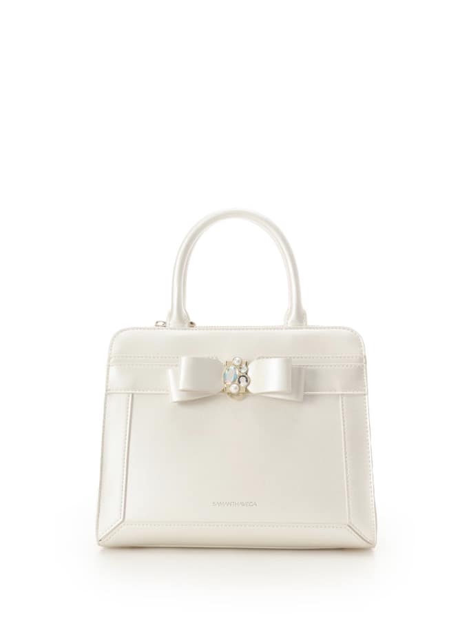 [Holiday Collection]パールカラージュエルリボンハンドバッグ【ホワイト】 ホワイト