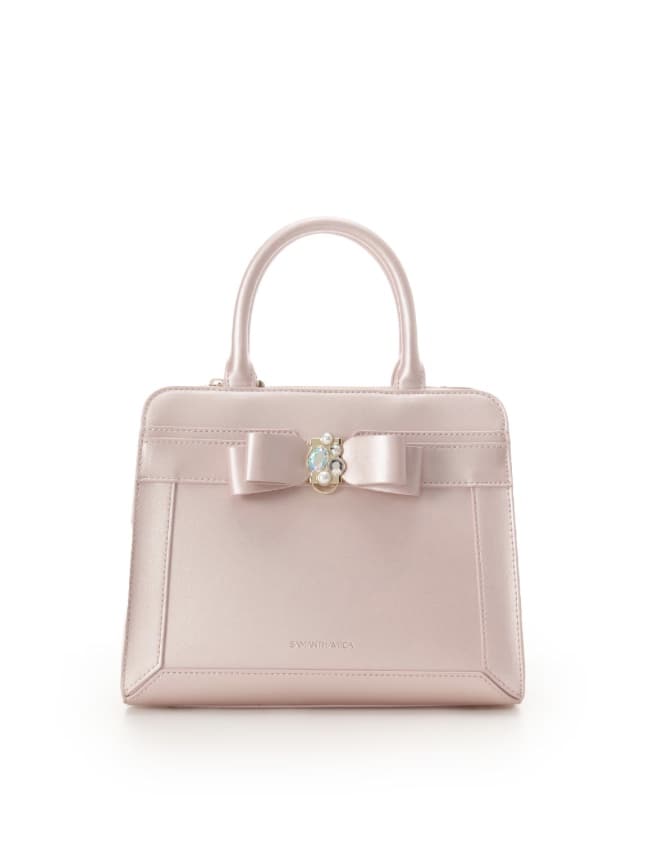 Holiday Collection]パールカラージュエルリボンハンドバッグ【ピンク