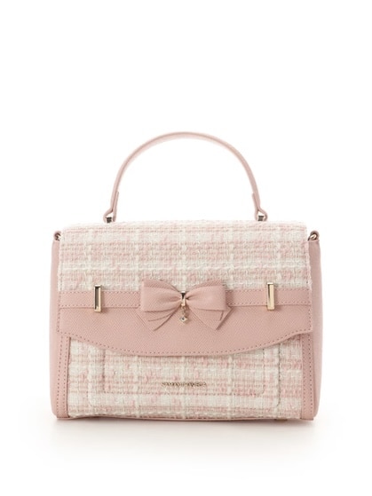 新色ツイードアクセントリボンショルダーバッグ【ピンク】(ピンク