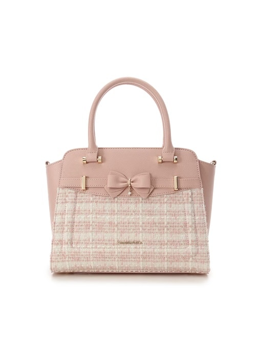 新色ツイードアクセントリボンハンドバッグ【ピンク】(ピンク