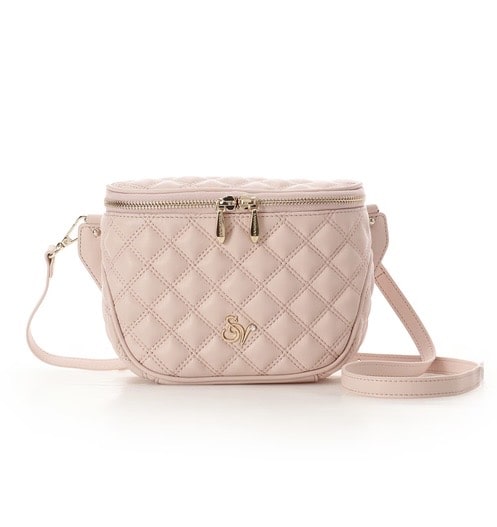 ダブルステッチダイヤキルトショルダーバッグ【ピンク】(ピンク