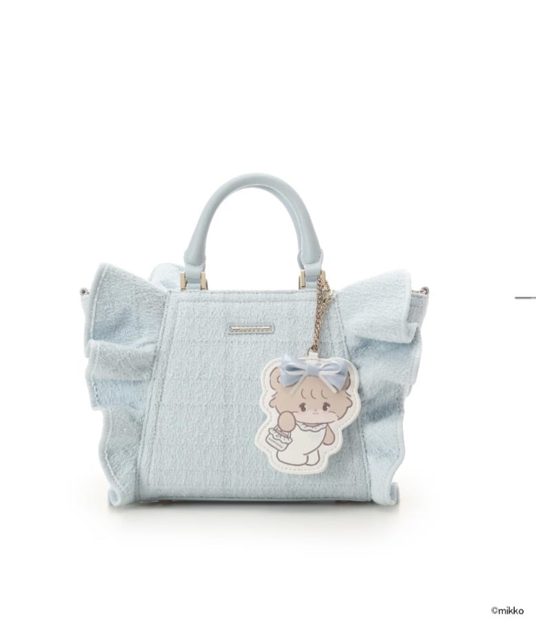 Lil ala mode×SAMANTHAVEGAコレクション ツイードフリルハンドバッグ【ラテ】 ライトブルー