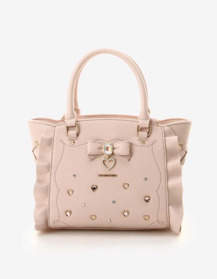 サイドレースアップリボンビジューミニフラッター【ピンク】