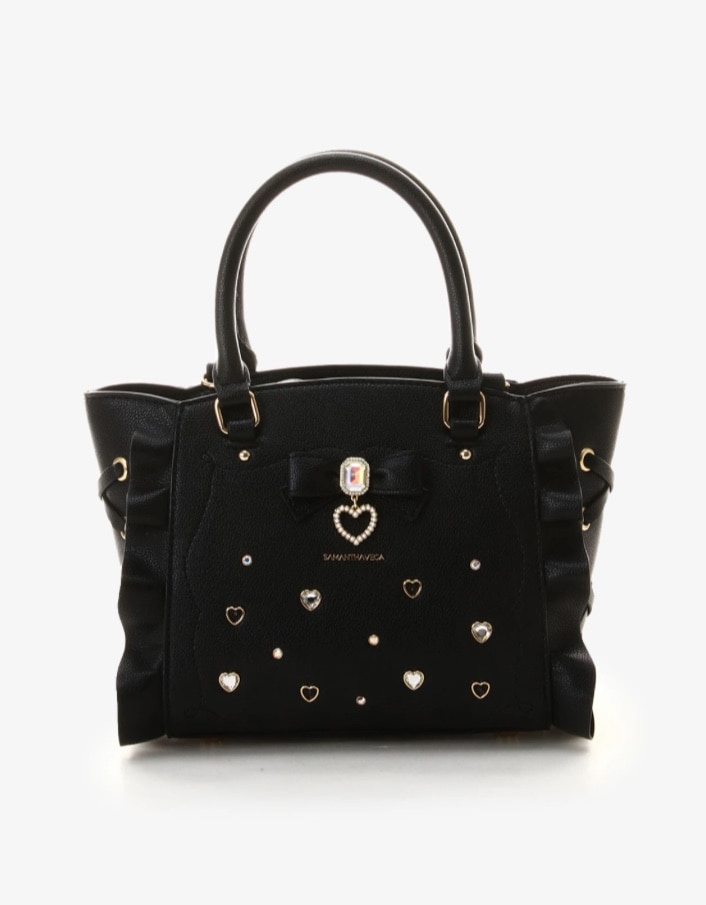 サイドレースアップリボンビジューミニフラッター【ブラック】