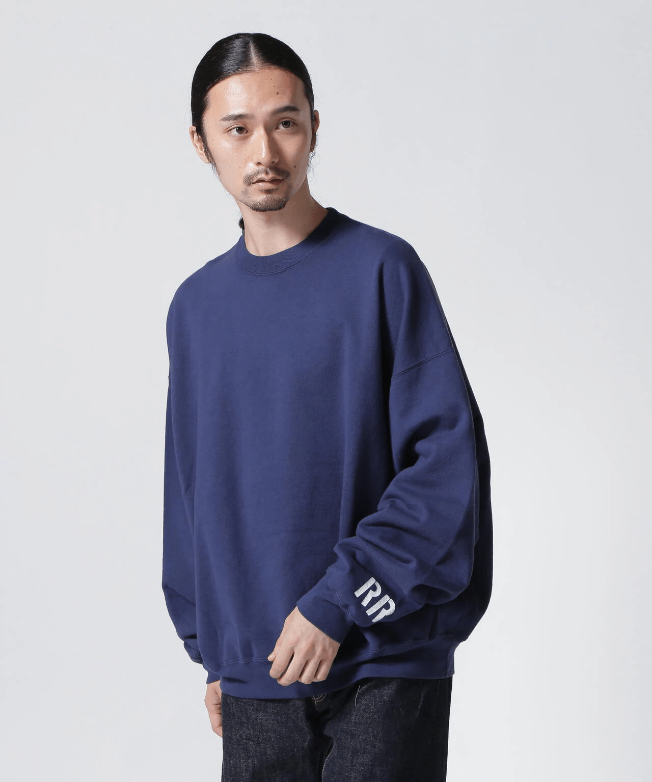 REMI RELIEF/レミレリーフ/別注LW加工裏毛BIGサイズクルースウェット NAVY M