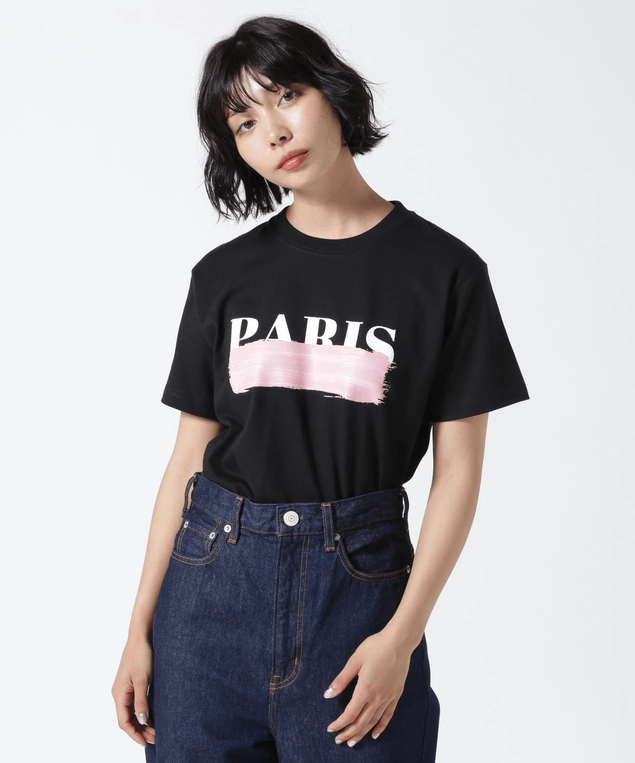DROIT BELLO/ドロイトベロ/PINKブラッシュPARIS Tシャツ BLACK M