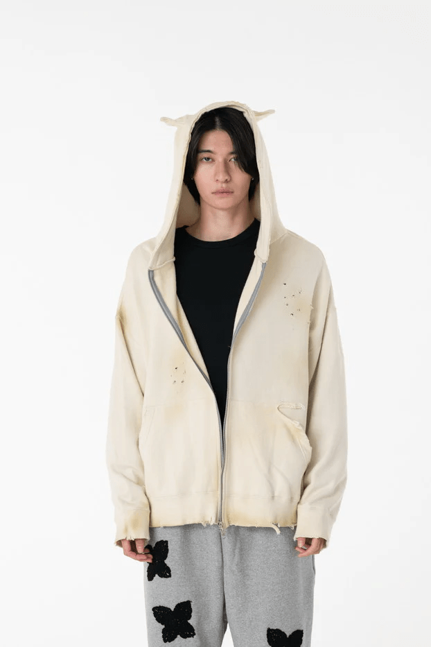 DISCOVERED/ディスカバード/DEVIL EAR DAMAGE HOODIE ECRU 1