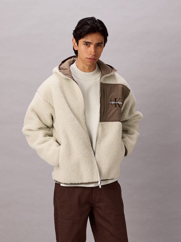 CalvinKlein/カルバンクライン/SHERPA FUNNEL NECK FULL ZIP HOODIE ベージュ系/67U S