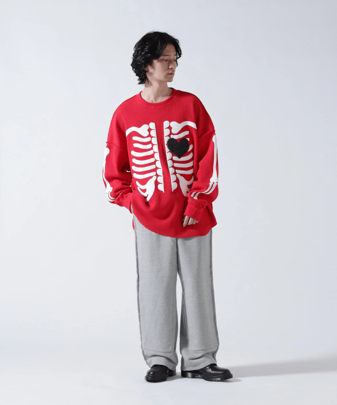 DISCOVERED/ディスカバード/別注BONE WAFFLE LONG SLEEVE TEE RED 3