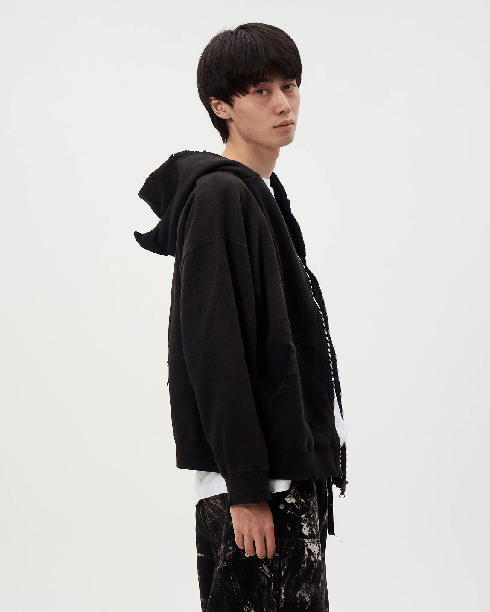 DISCOVERED/ディスカバード/DEVIL EAR DAMAGE HOODIE BLACK 1