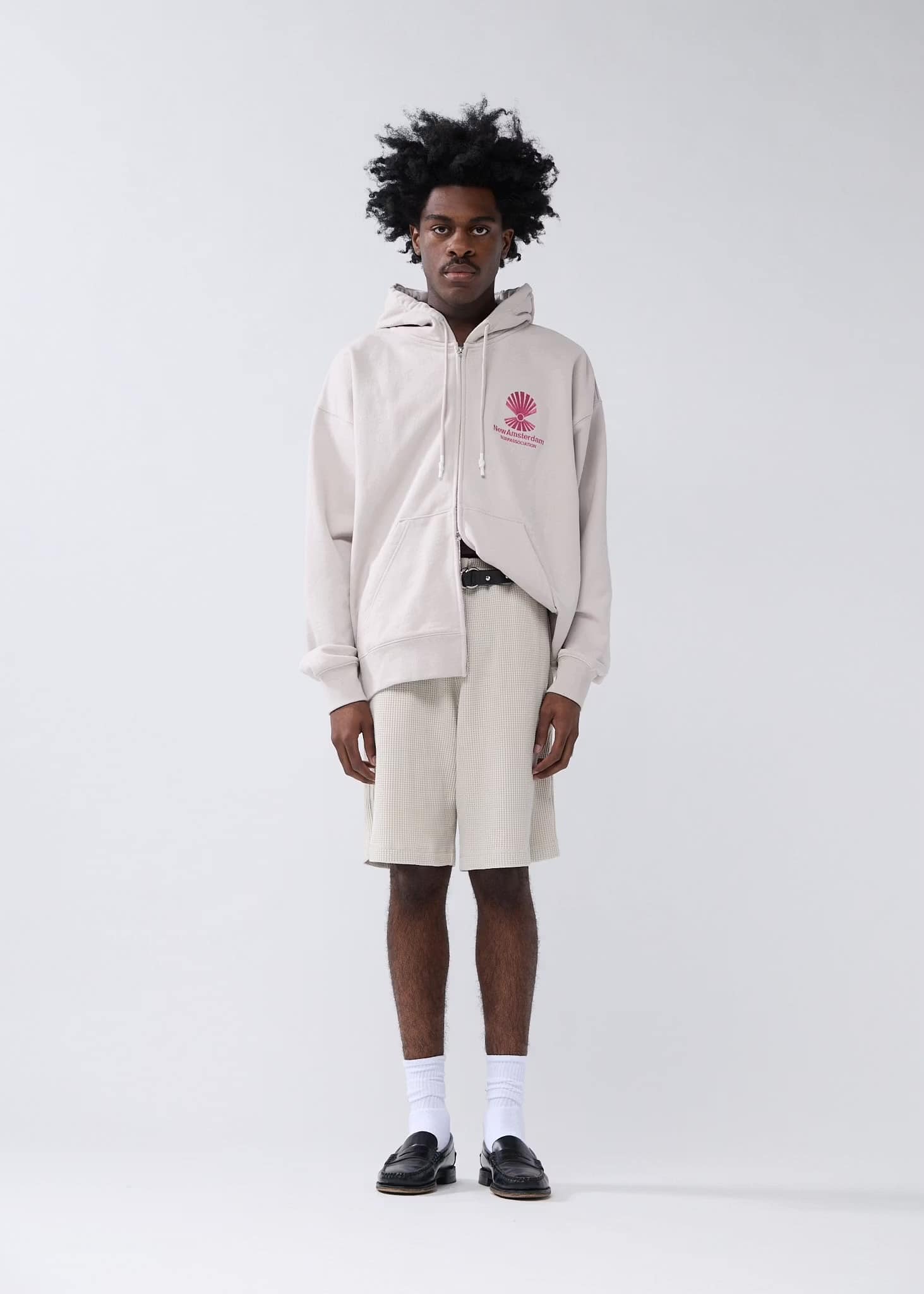 NewAmsterdam/ニューアムステルダム/LOGO HOODIE ZIP-UP PEBBLE/MAGENTA BEIGE S