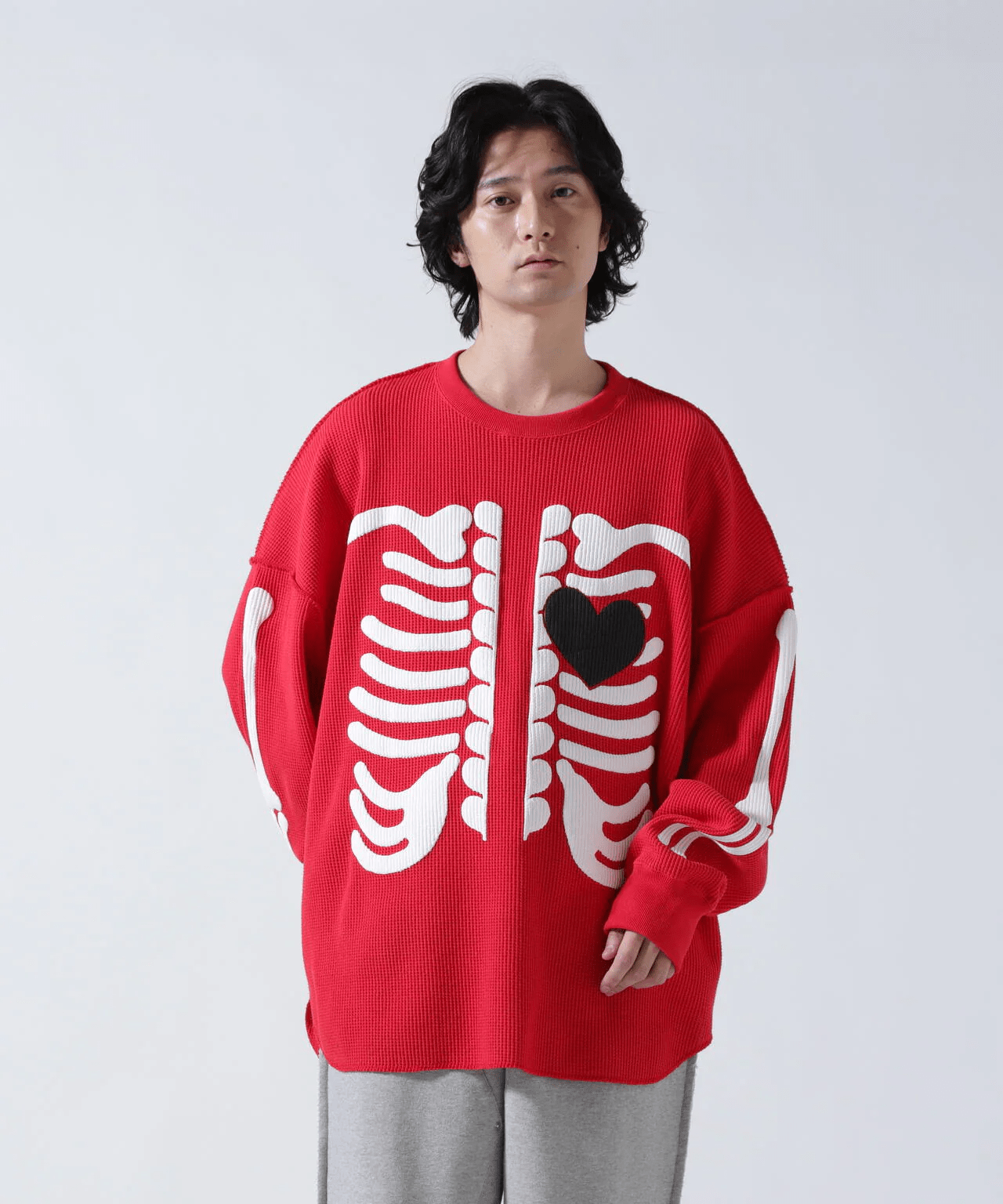 DISCOVERED/ディスカバード/別注BONE WAFFLE LONG SLEEVE TEE RED 3