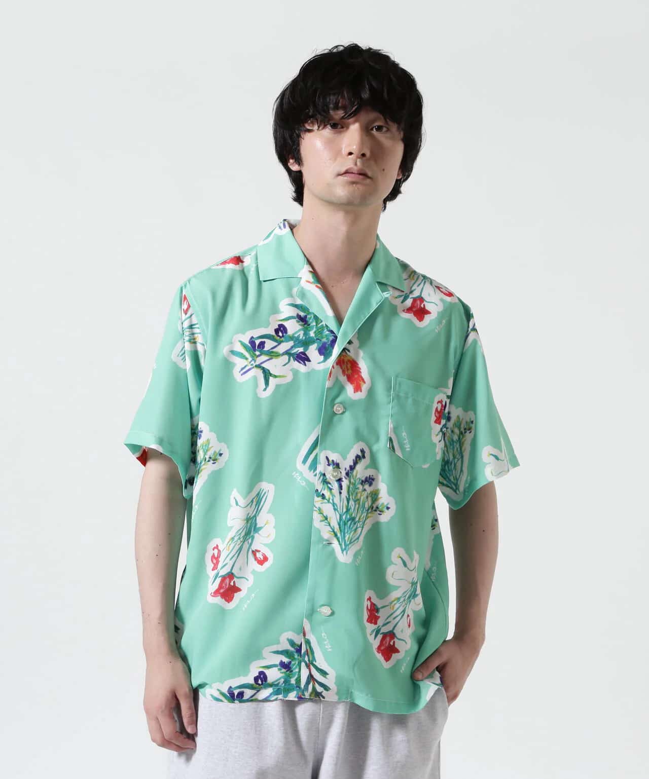 HOLO MARKET/ホロマーケット/HMV S/S SHIRTS/総柄アロハ半袖シャツ GREEN 1