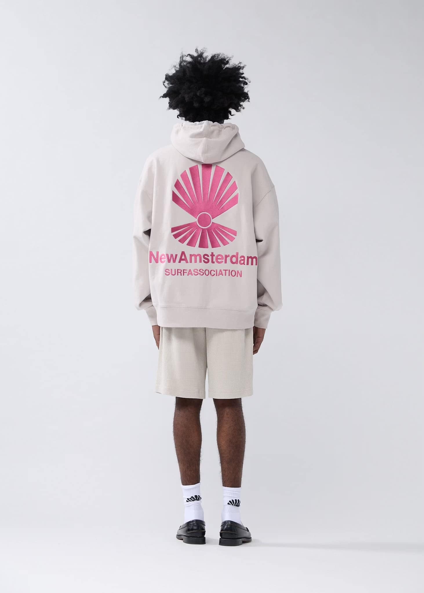 NewAmsterdam/ニューアムステルダム/LOGO HOODIE ZIP-UP PEBBLE/MAGENTA BEIGE S