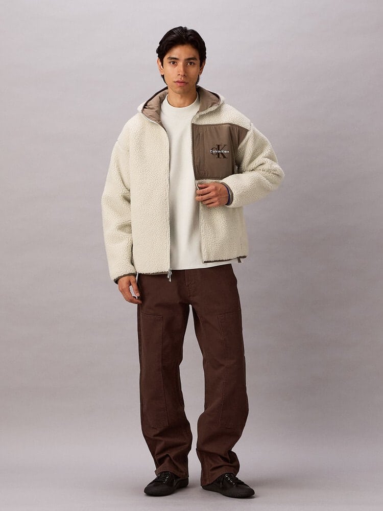 CalvinKlein/カルバンクライン/SHERPA FUNNEL NECK FULL ZIP HOODIE ベージュ系/67U S