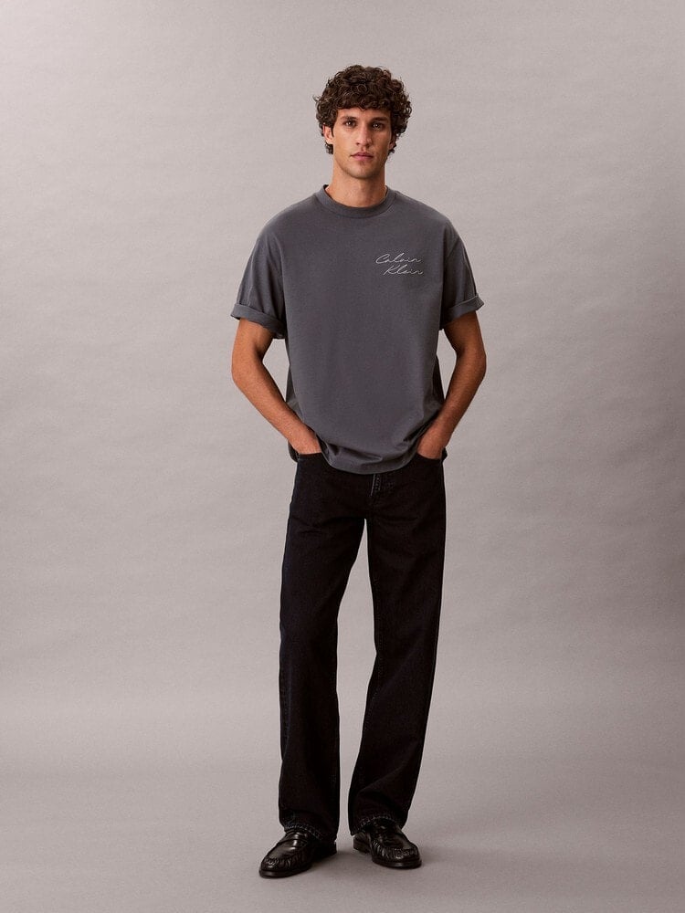 CalvinKlein/カルバンクライン/エンブロイダリーロゴフォント グラフィックTシャツ CHARCOAL S