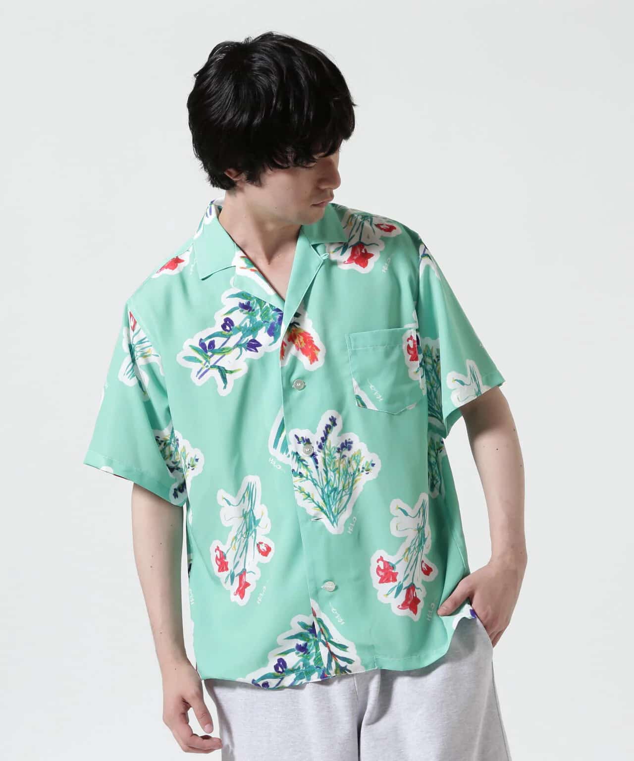 HOLO MARKET/ホロマーケット/HMV S/S SHIRTS/総柄アロハ半袖シャツ GREEN 1
