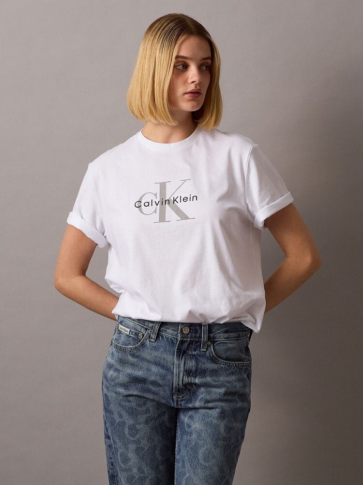 CalvinKlein/カルバンクライン/ショートスリーブモノグラムプリントTシャツ[ロウン、ミンギュ着用商品] WHITE M