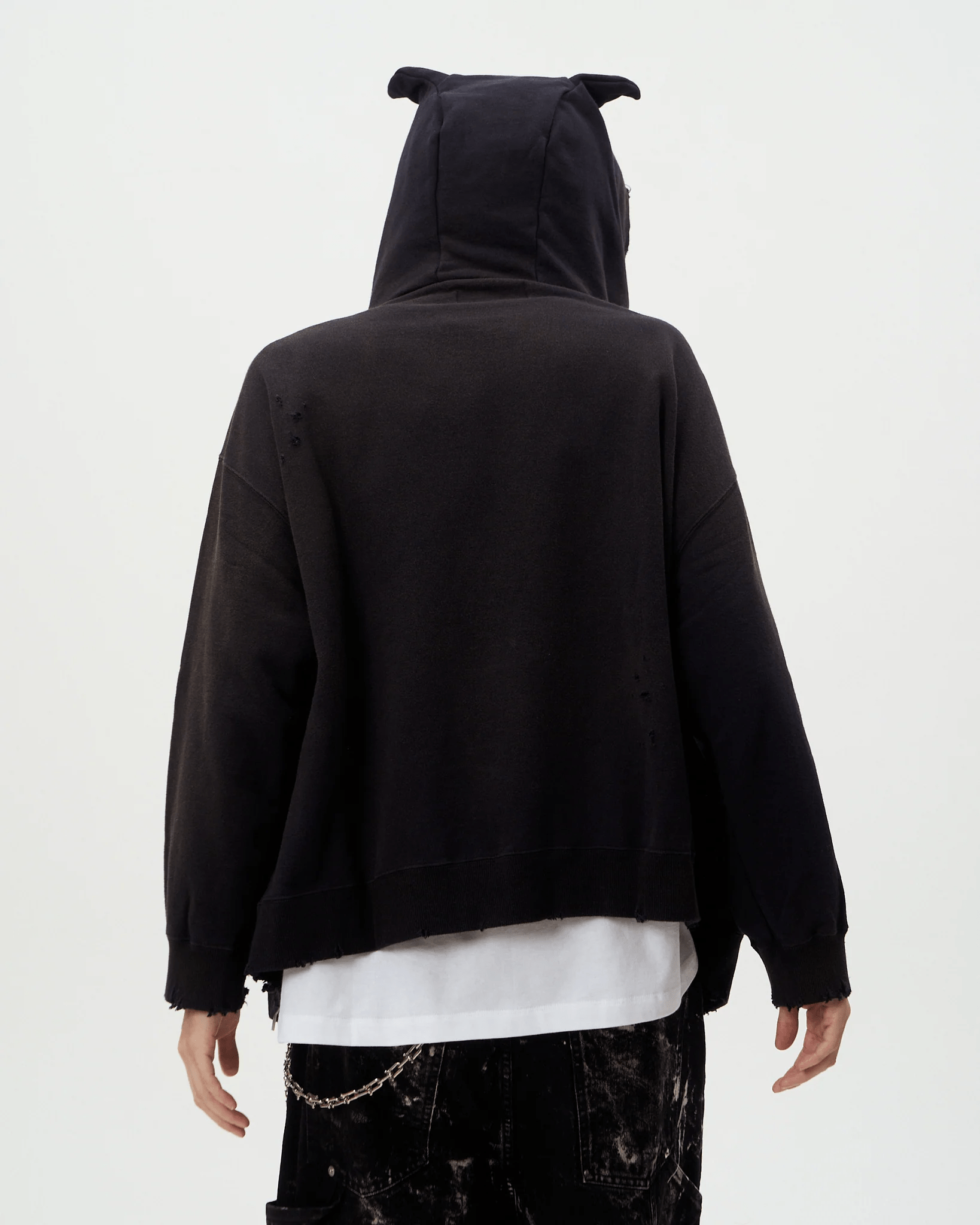 DISCOVERED/ディスカバード/DEVIL EAR DAMAGE HOODIE BLACK 1