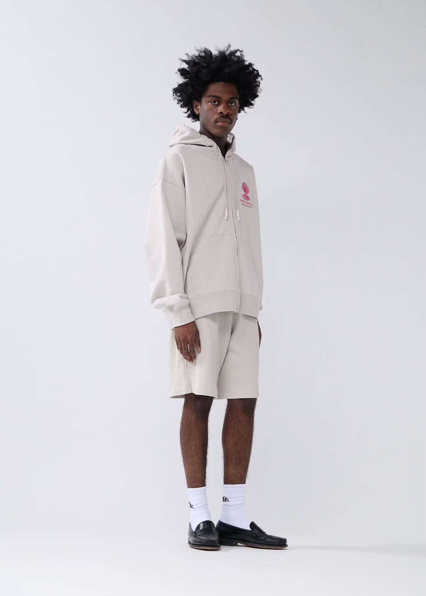 NewAmsterdam/ニューアムステルダム/LOGO HOODIE ZIP-UP PEBBLE/MAGENTA BEIGE S