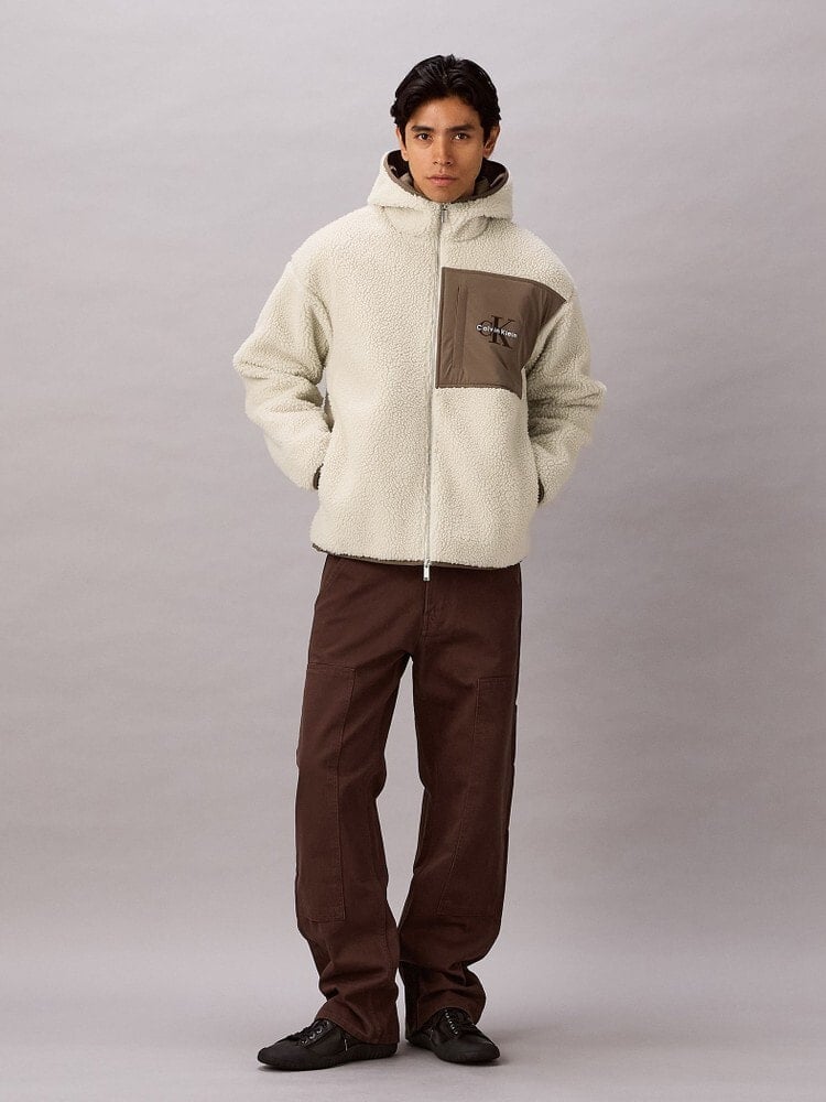 CalvinKlein/カルバンクライン/SHERPA FUNNEL NECK FULL ZIP HOODIE ベージュ系/67U S