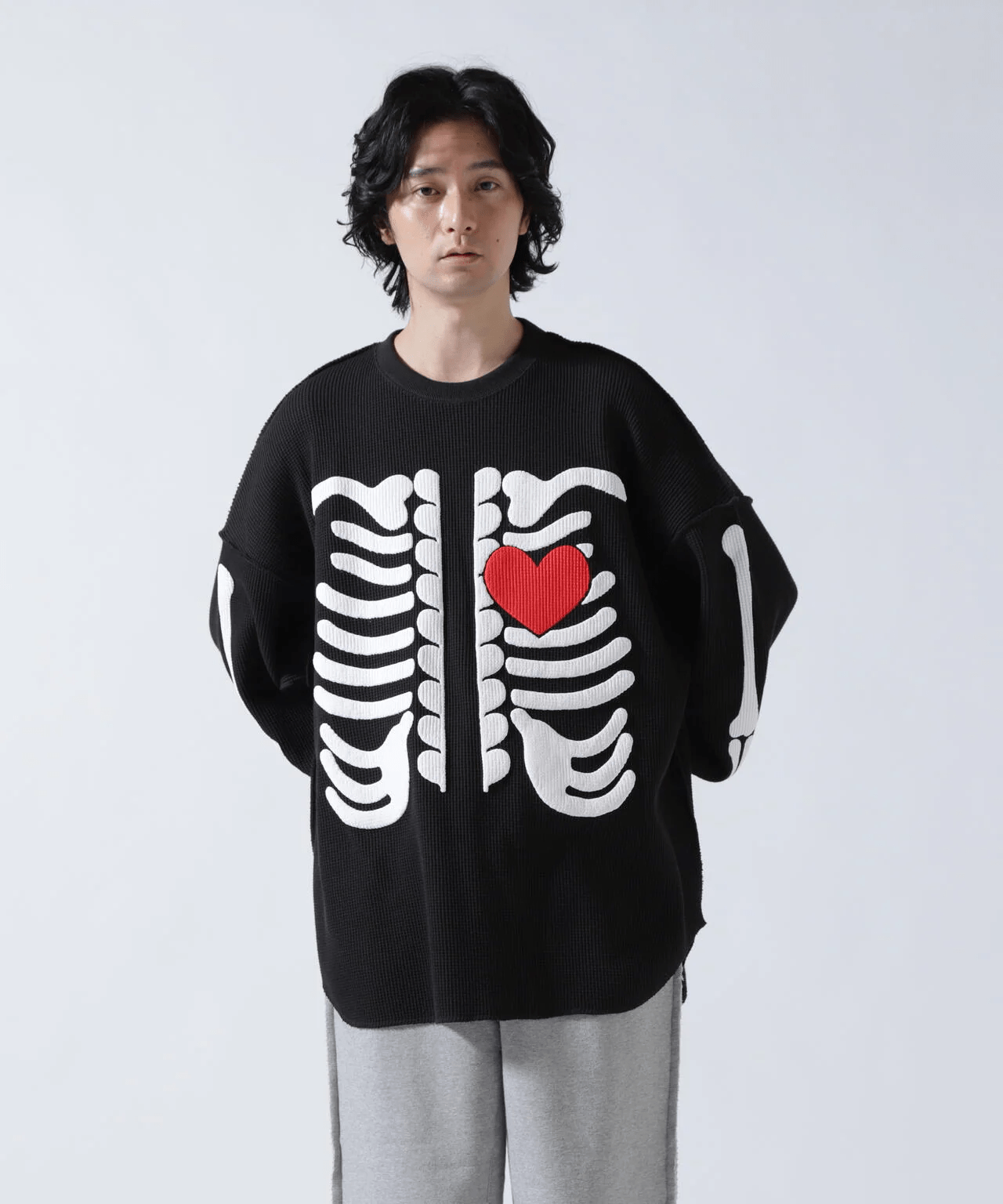 DISCOVERED/ディスカバード/別注BONE WAFFLE LONG SLEEVE TEE BLACK 1